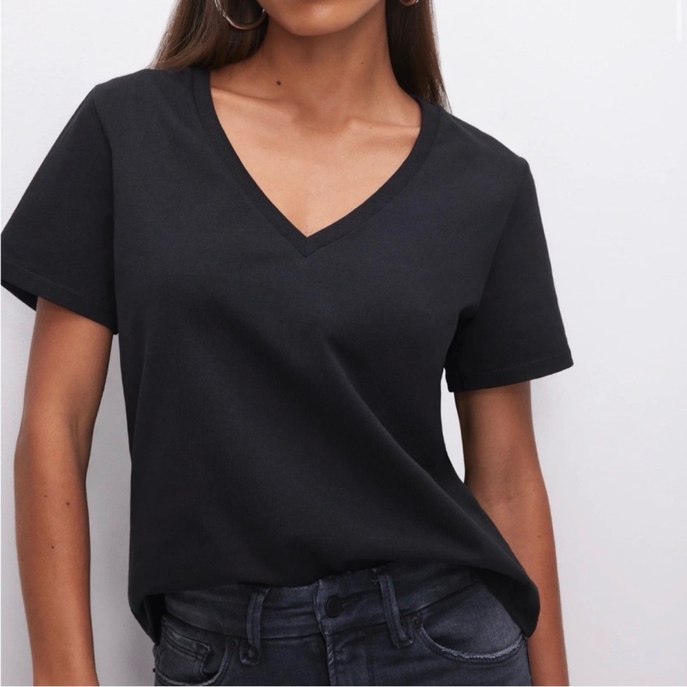 GOOD AMERICAN Black V-Neck Short Sleeve Women's Top - NEW - XS